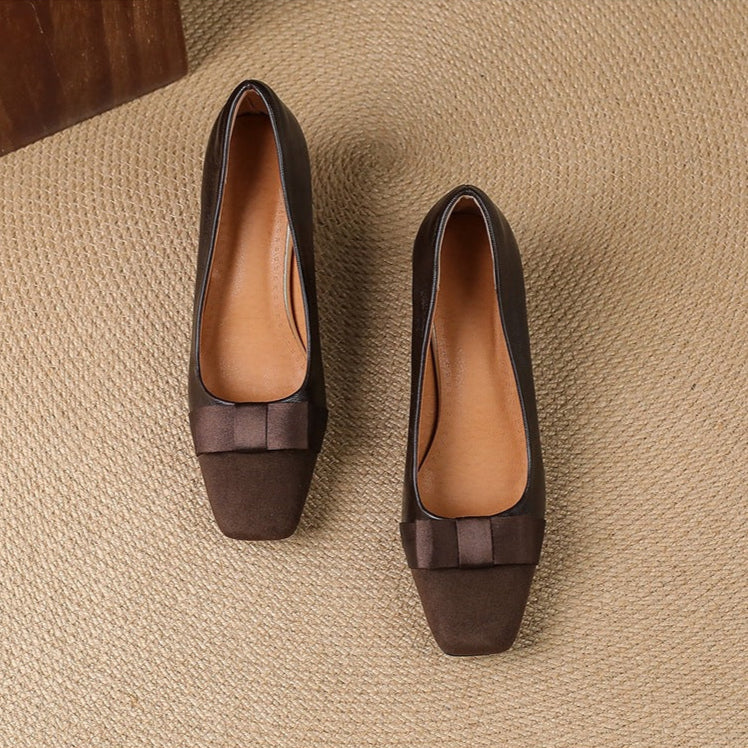 Escarpins Talon Bloc Femme en Cuir avec Nœud