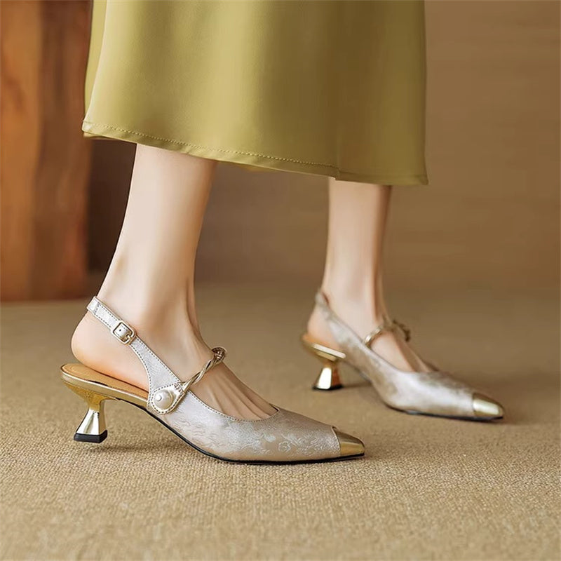 Escarpins talon fin satinés femme bout pointu