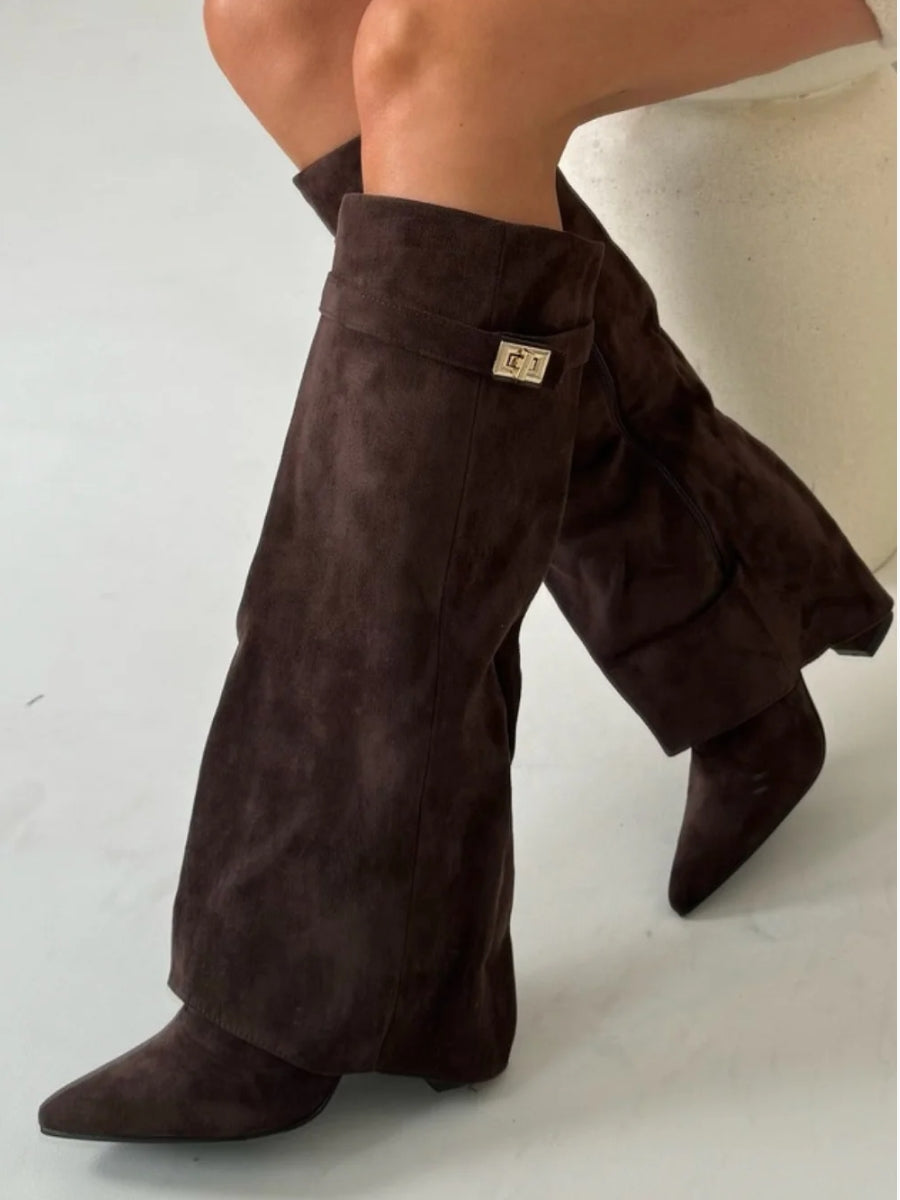 Faustine - Bottes Suède Accents Dorés