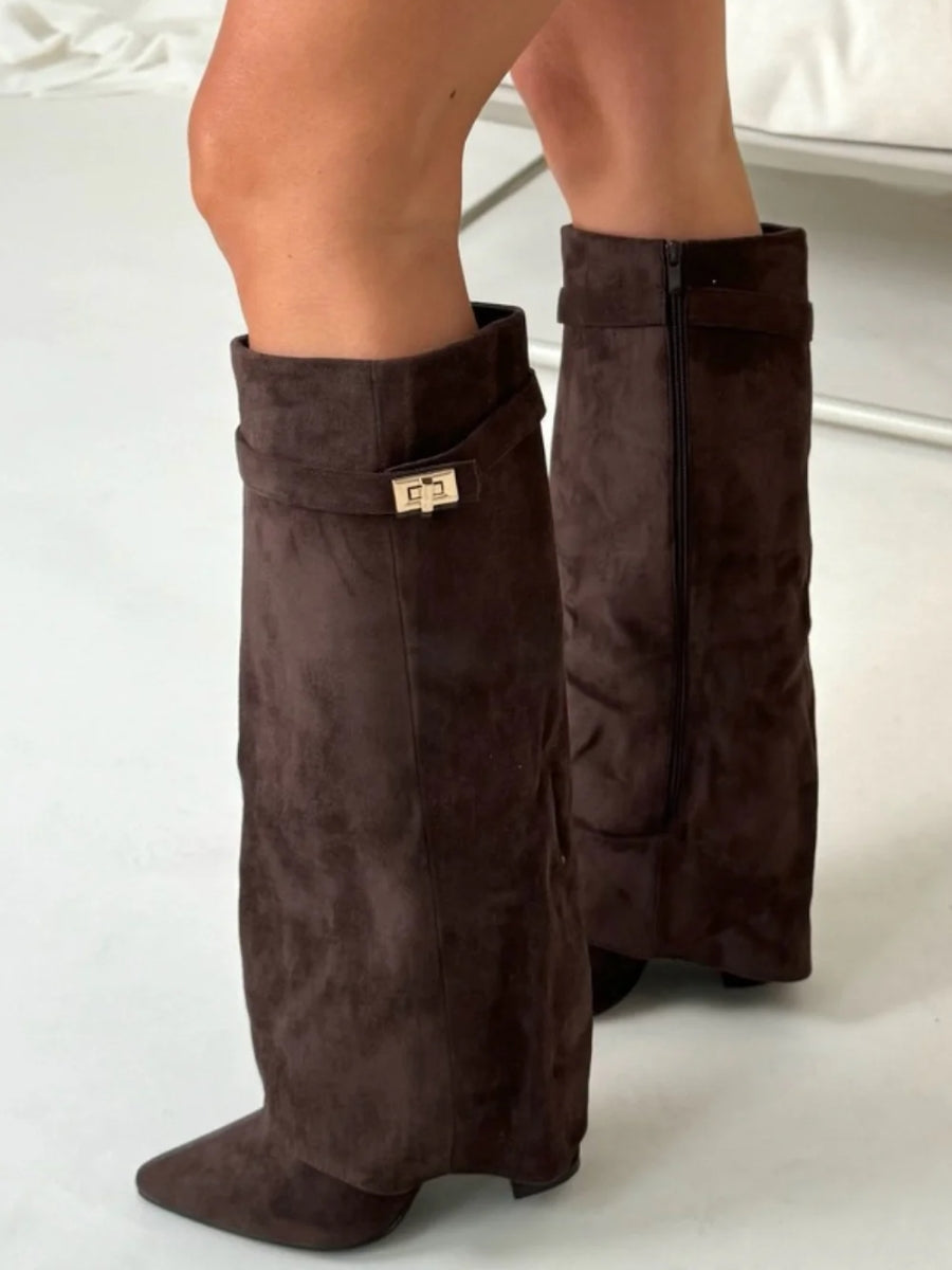 Faustine - Bottes Suède Accents Dorés