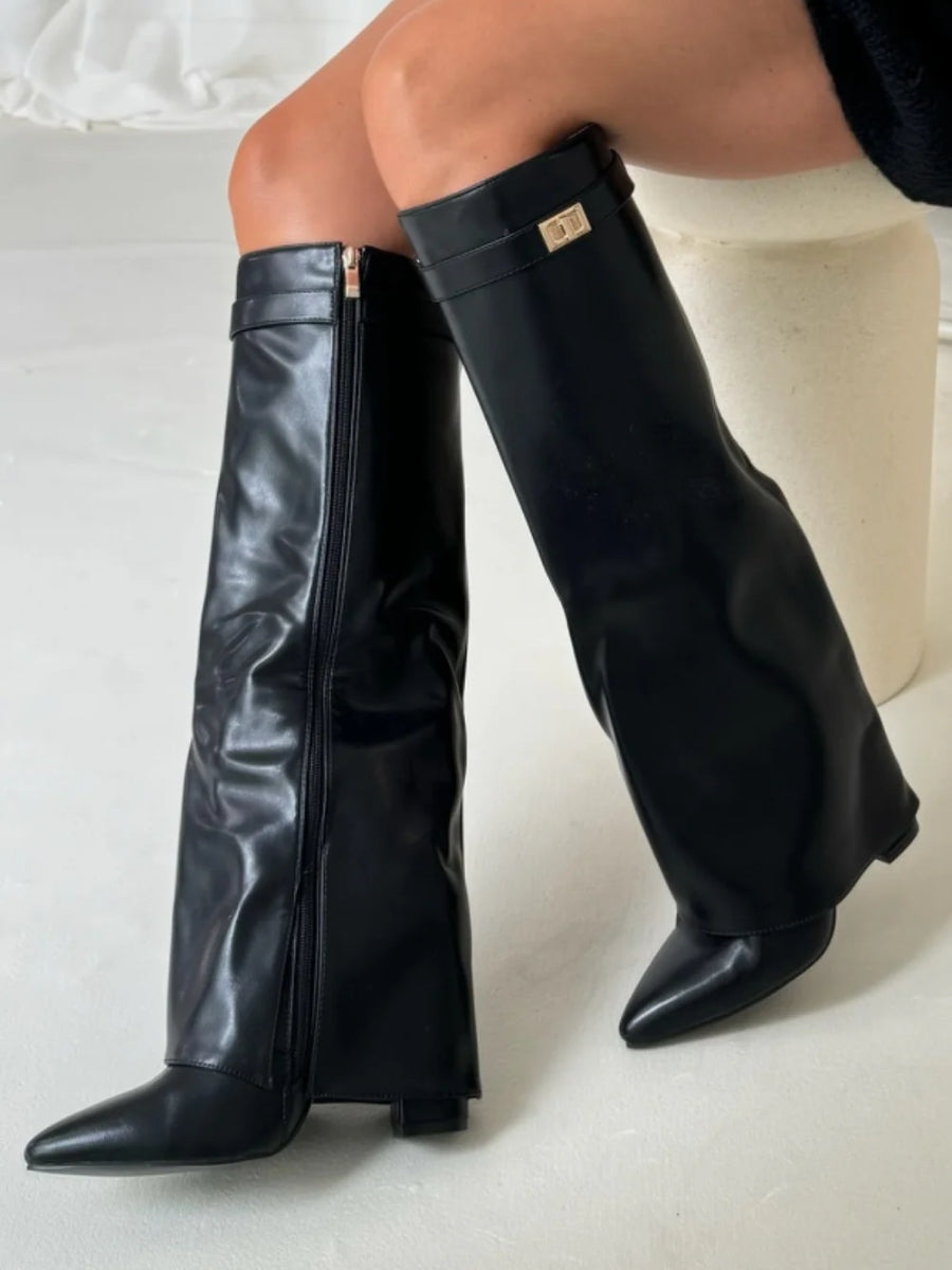 Faustine - Bottes Suède Accents Dorés