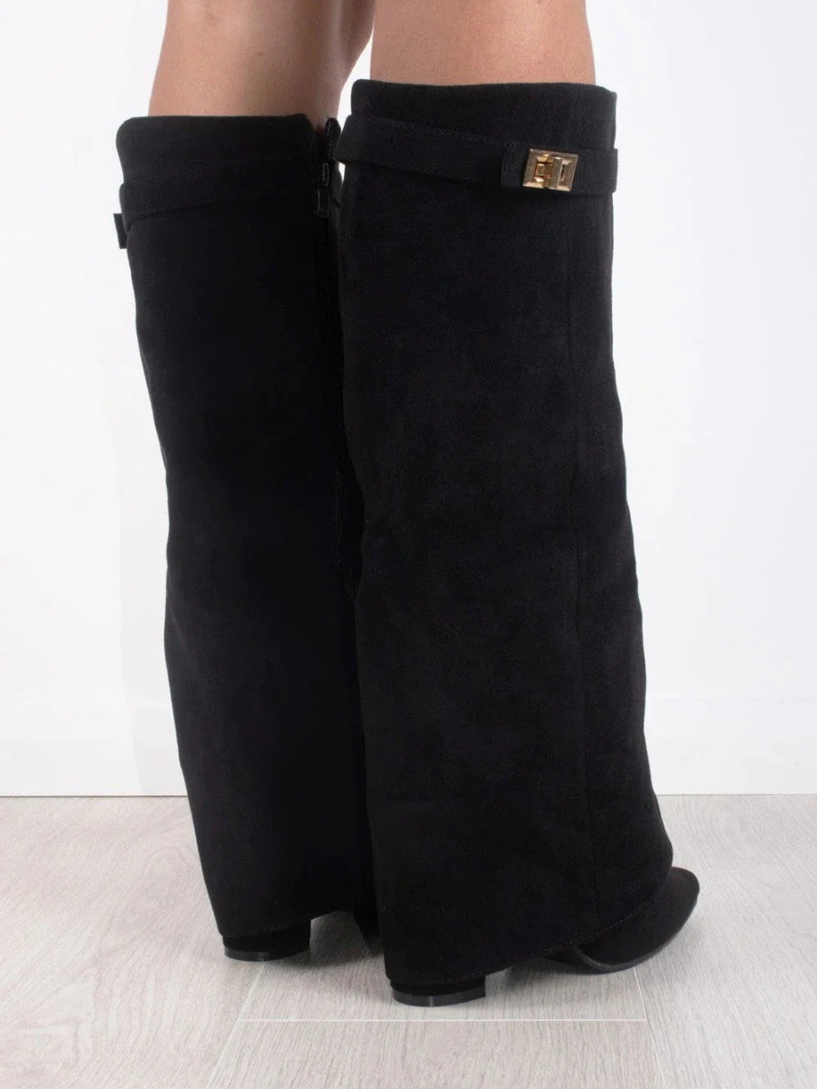 Faustine - Bottes Suède Accents Dorés