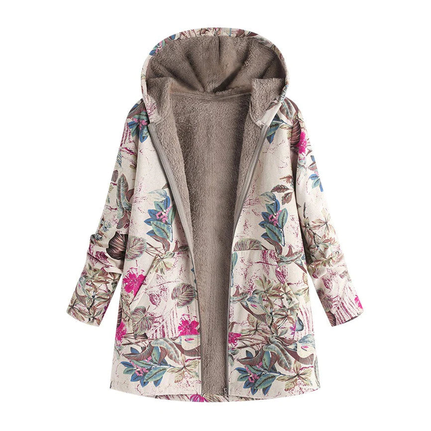 Geneviève - Manteau Fleuri Capuche Hiver