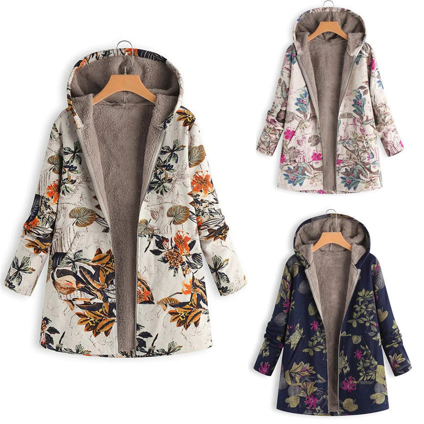 Geneviève - Manteau Fleuri Capuche Hiver