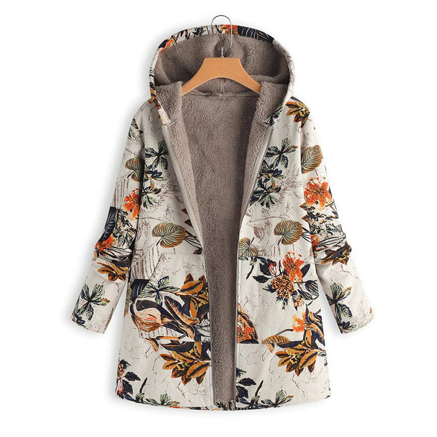 Geneviève - Manteau Fleuri Capuche Hiver