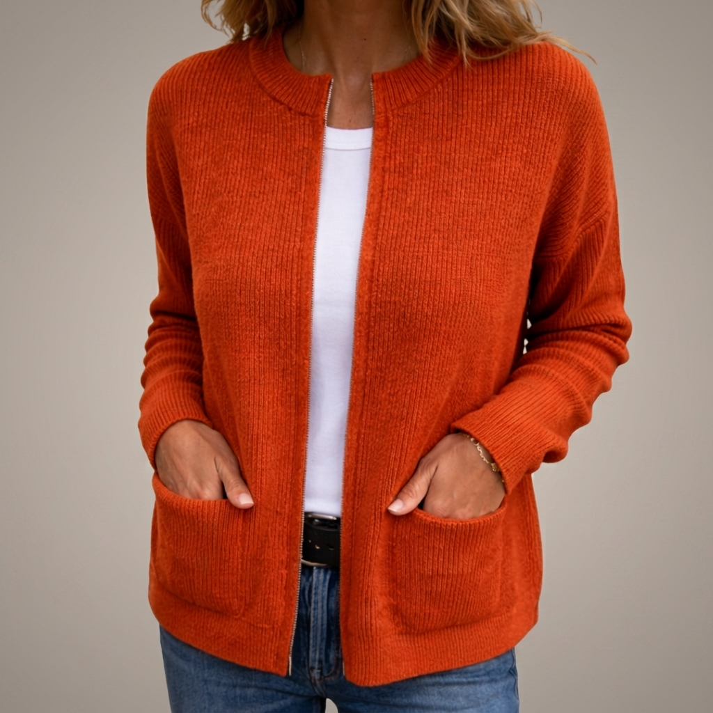Lina - Gilet Maille Zippé Ample