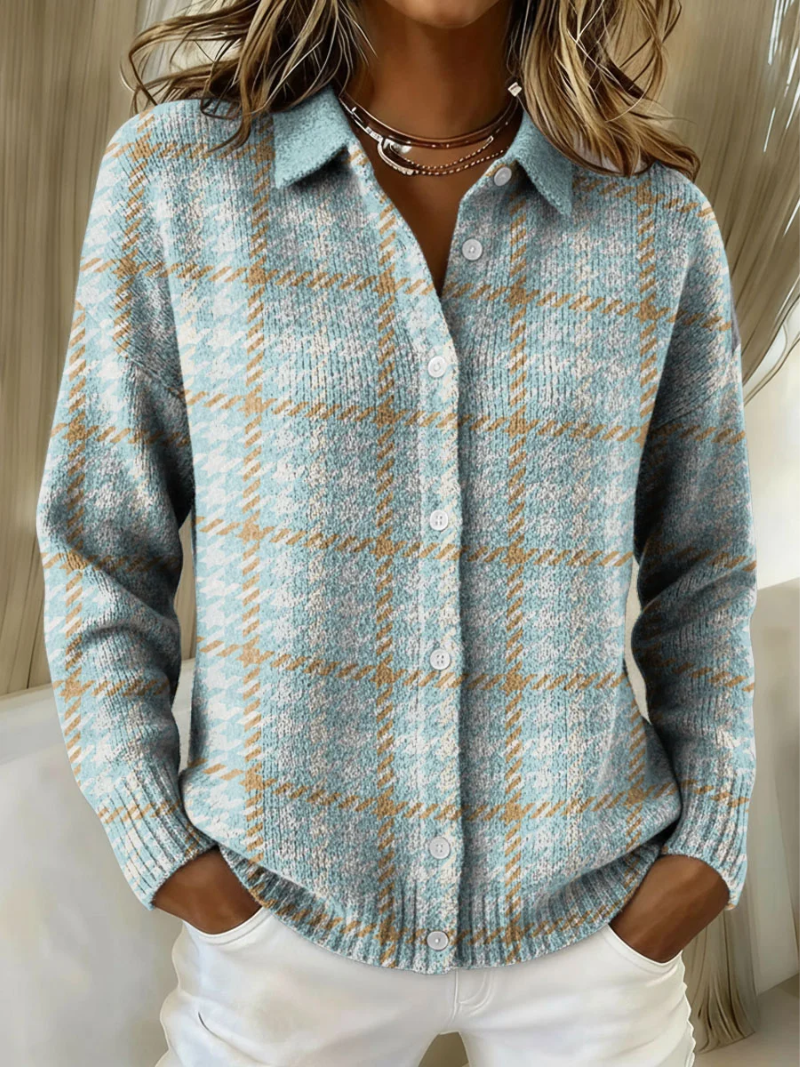 Gilet femme à motif écossais avec col chemise et manches longues