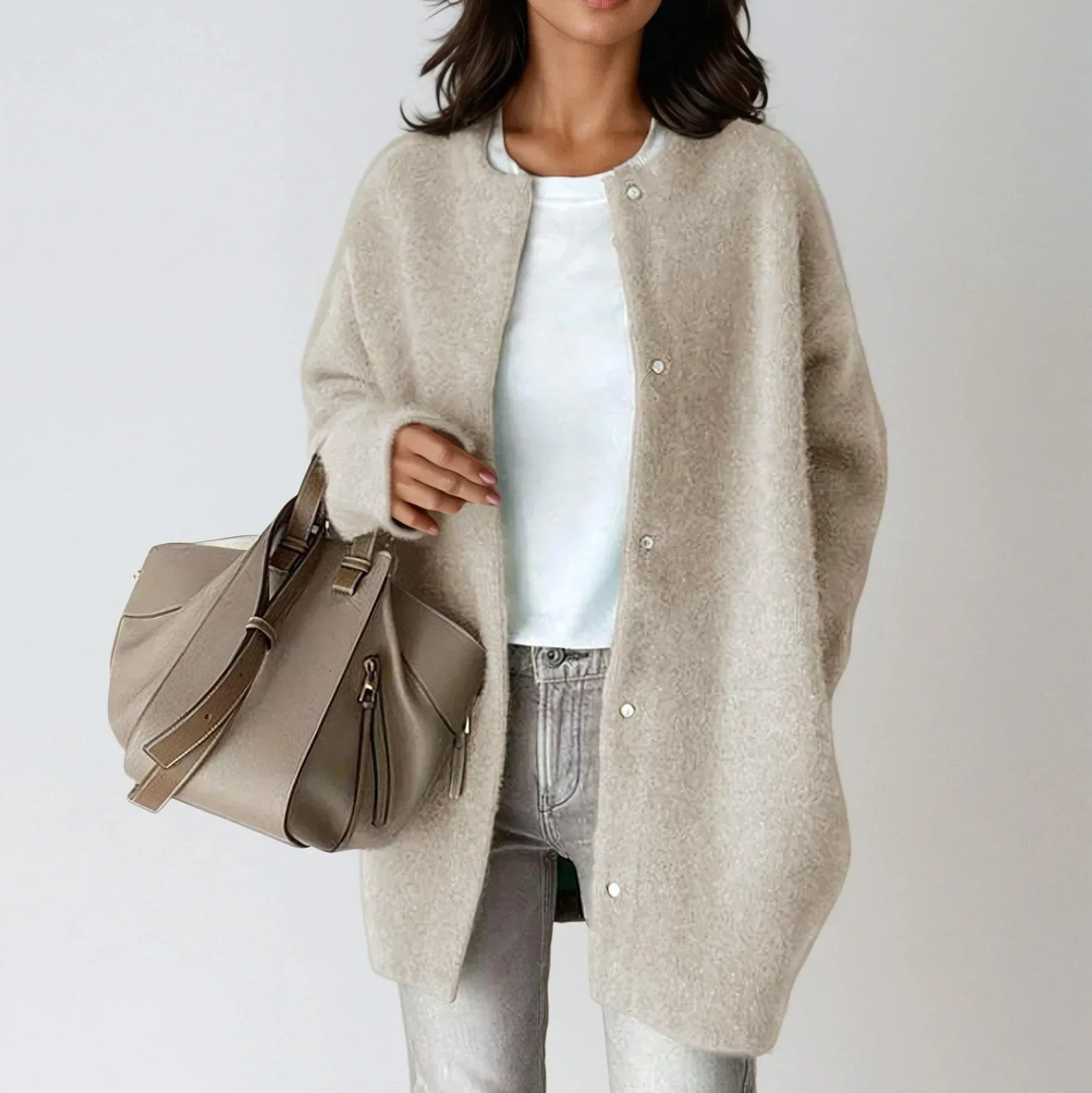 Gilet femme en laine boutonné coupe ample - Beige