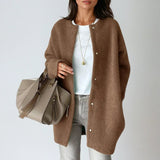 Gilet femme en laine boutonné coupe ample - Kaki