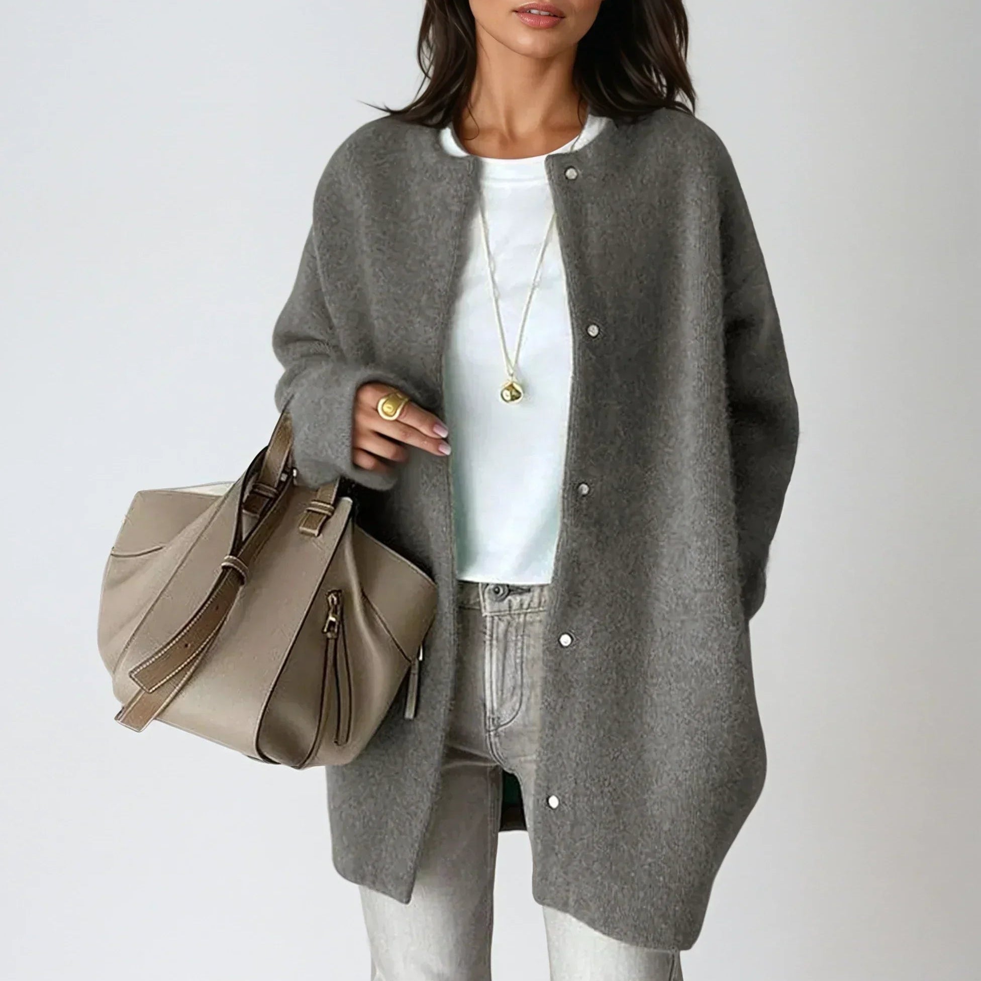 Gilet femme en laine boutonné coupe ample - Gris