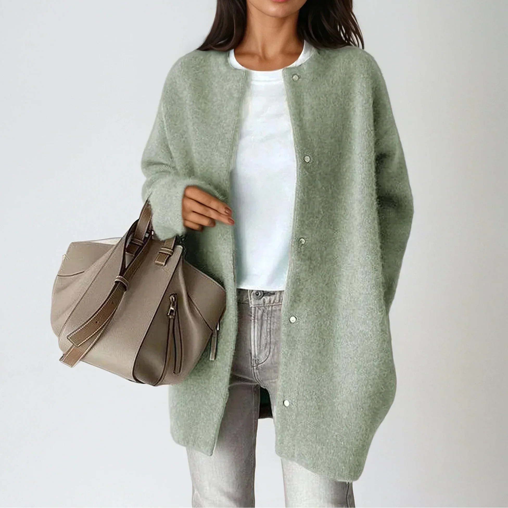 Gilet femme en laine boutonné coupe ample - Vert