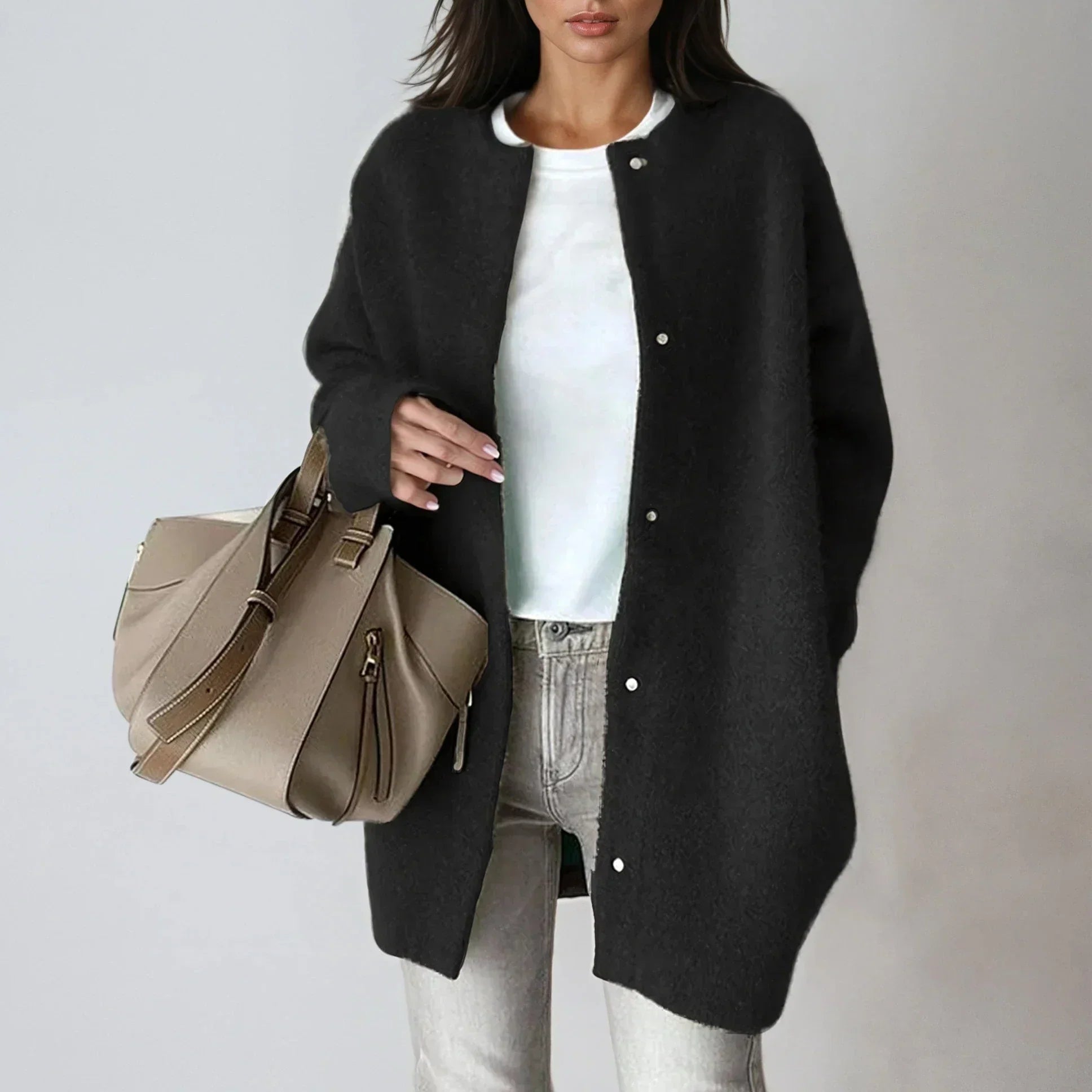 Gilet femme en laine boutonné coupe ample - Noir
