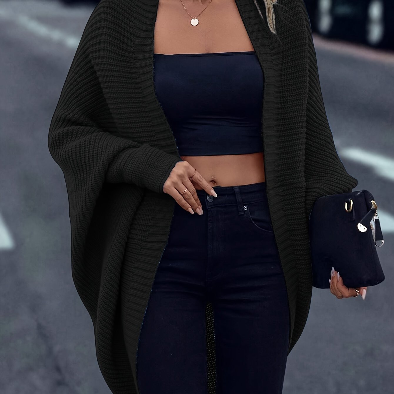 Gilet Femme Oversize Col Ouvert Maille Tricotée