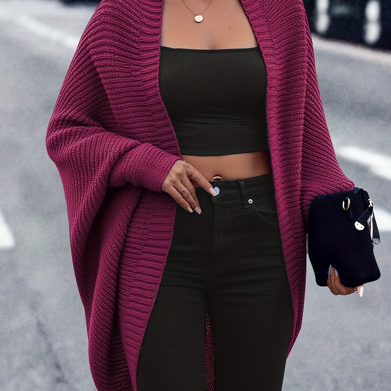 Gilet Femme Oversize Col Ouvert Maille Tricotée