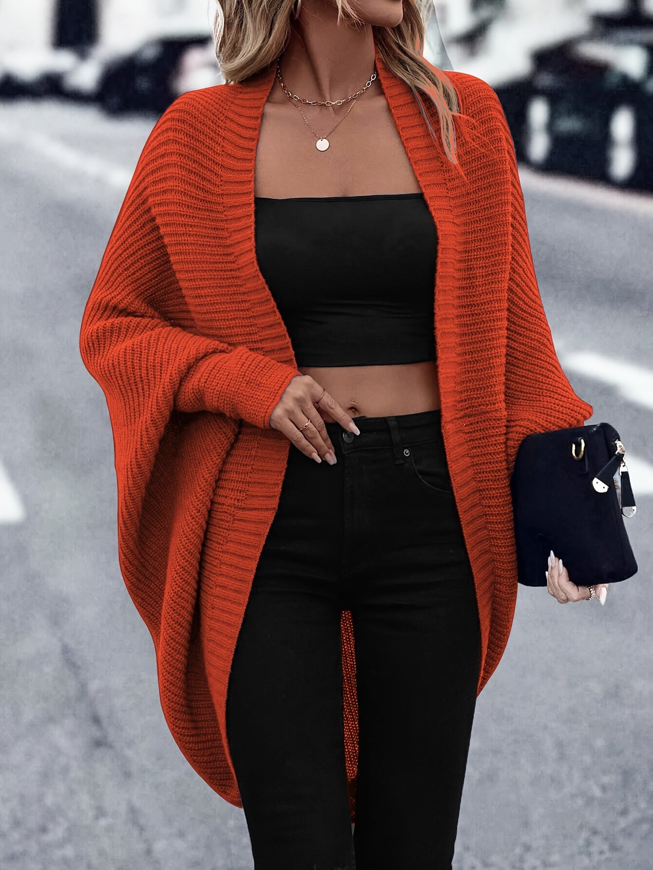 Gilet Femme Oversize Col Ouvert Maille Tricotée