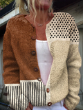Gilet femme patchwork maille boutonné coupe ample