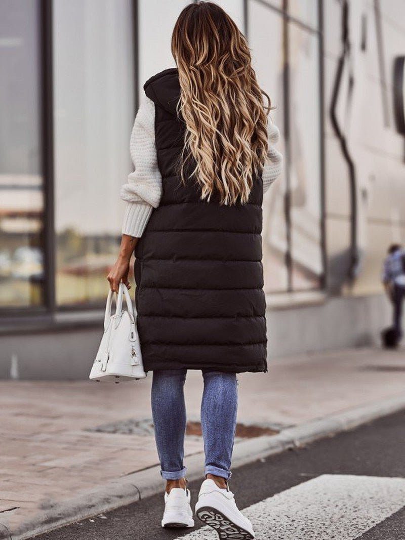 Gilet matelassé long sans manches femme