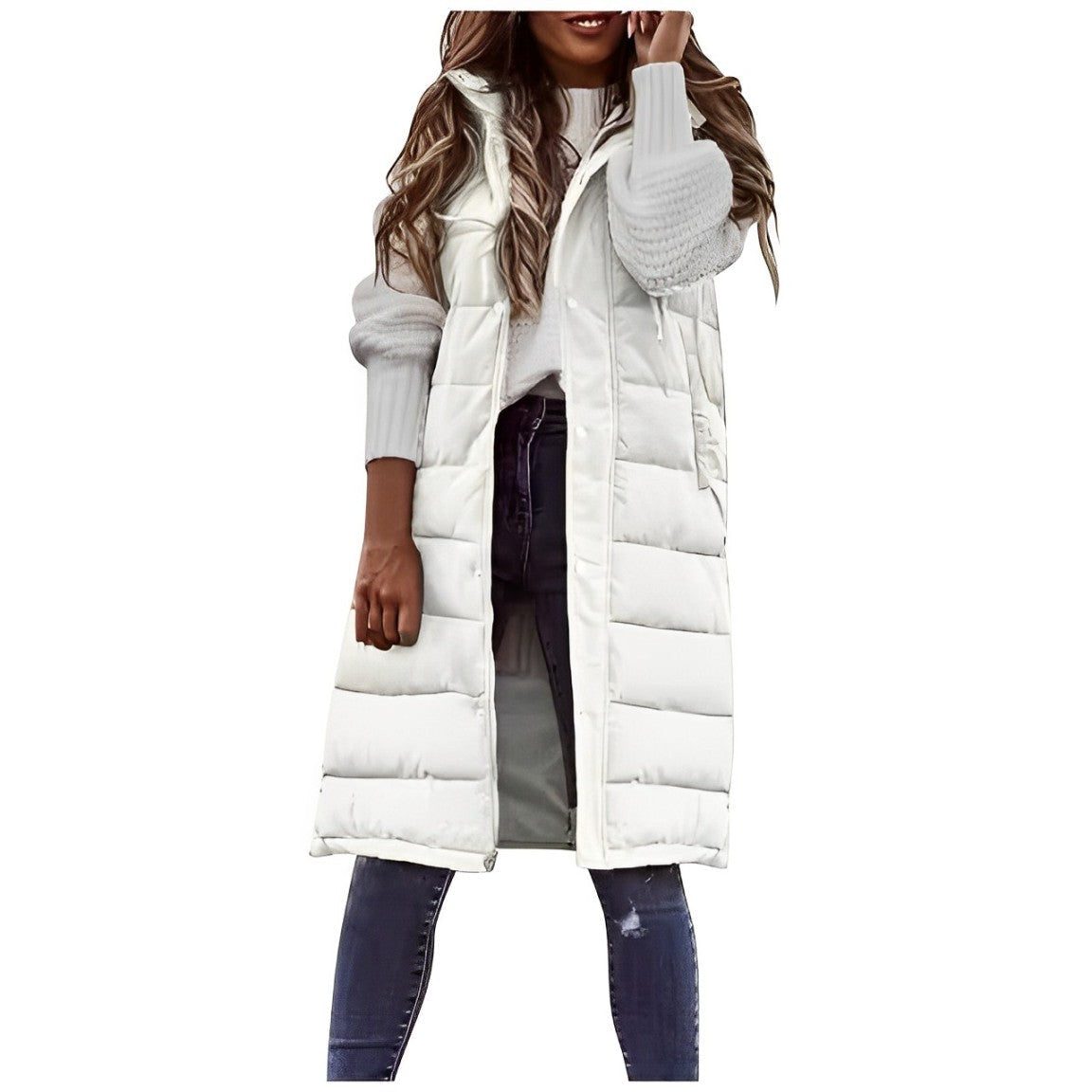 Gilet matelassé long sans manches femme - Blanc