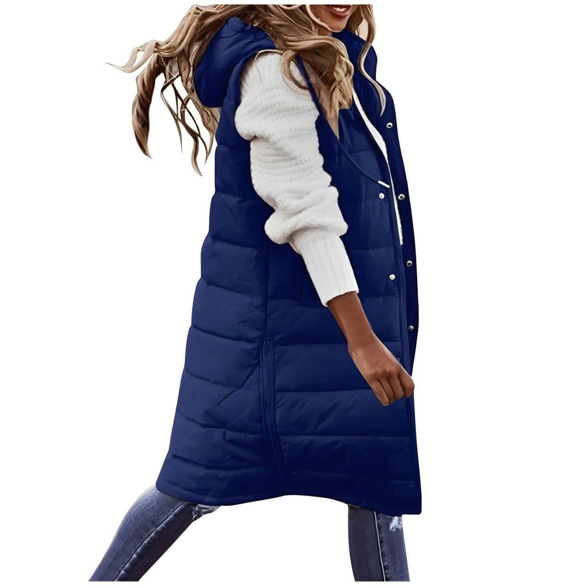 Gilet matelassé long sans manches femme