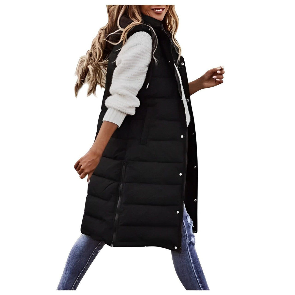 Gilet matelassé long sans manches femme - Noir
