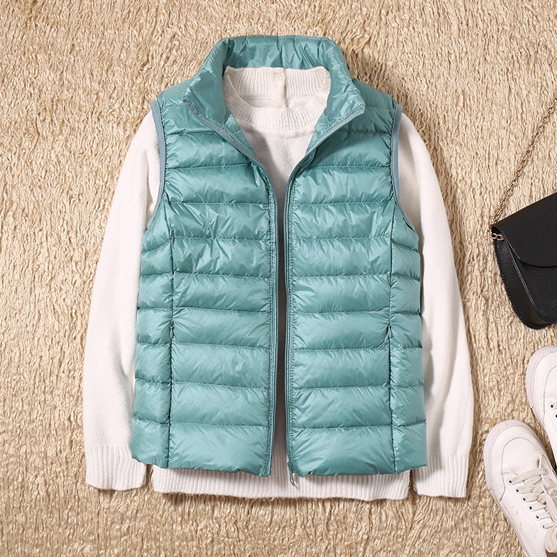 Gilet matelassé sans manches col montant femme - Bleu Clair