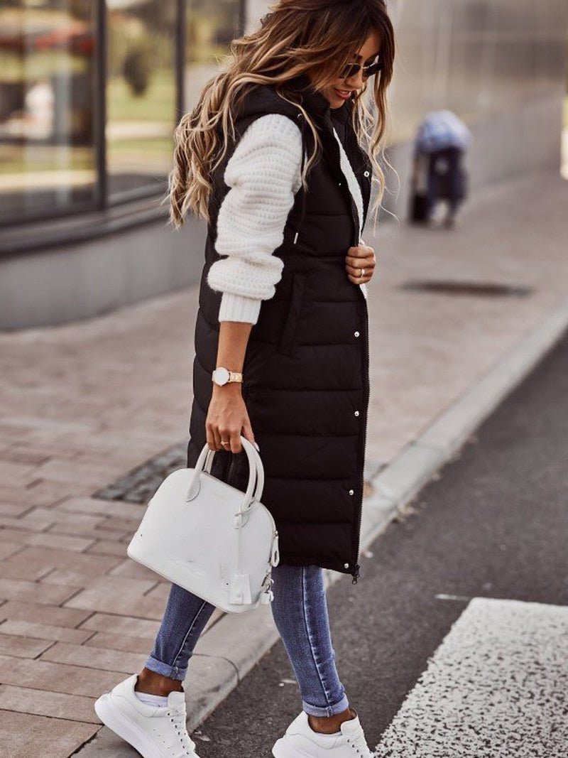 Gilet Matelassé Sans Manches Femme Longueur Genou