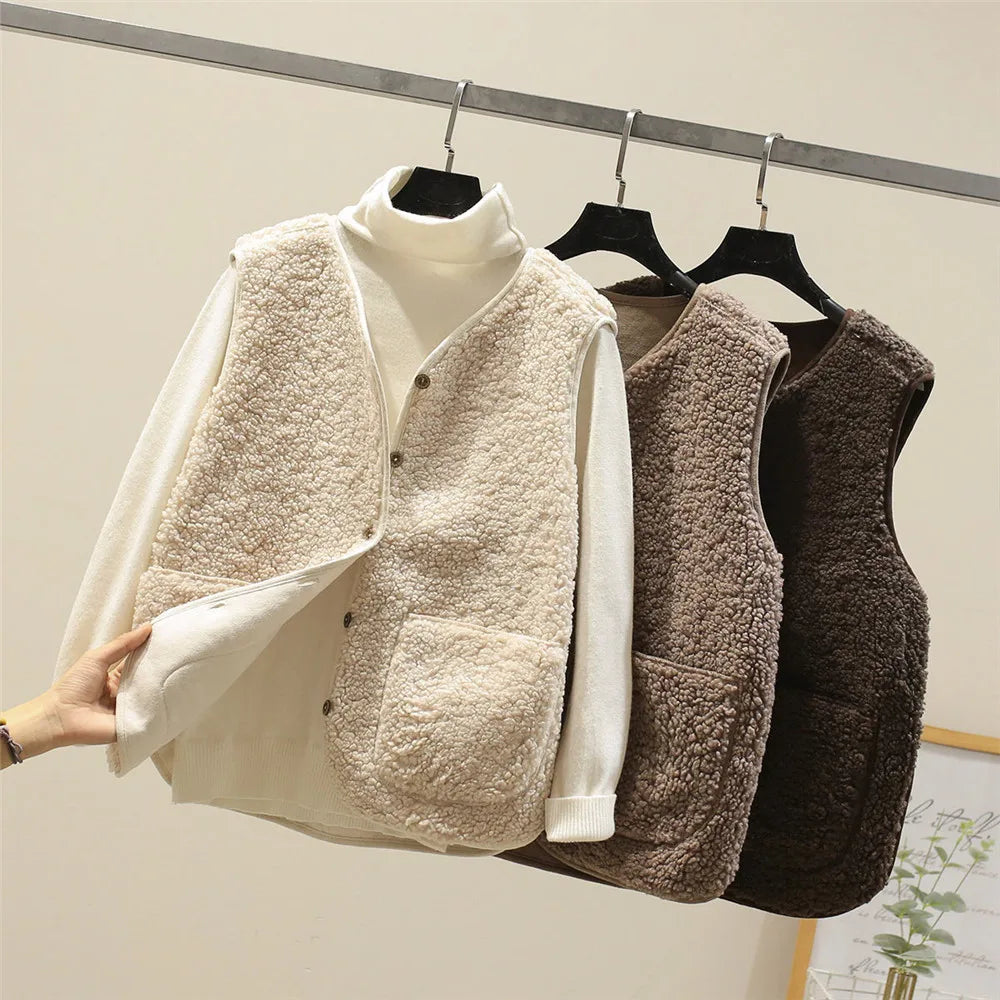 Gilet sans manches femme boutonné chaud automne hiver