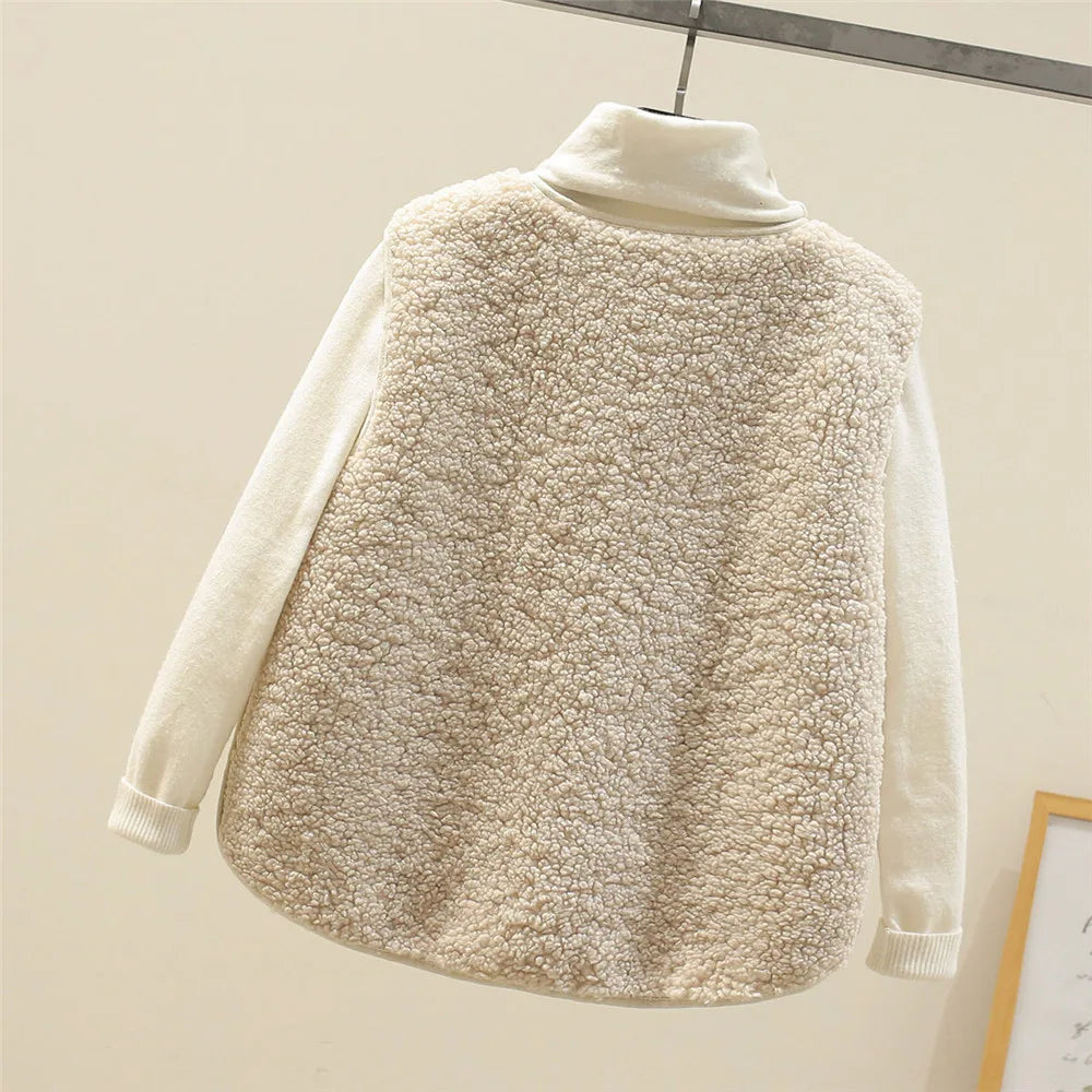 Gilet sans manches femme boutonné chaud automne hiver