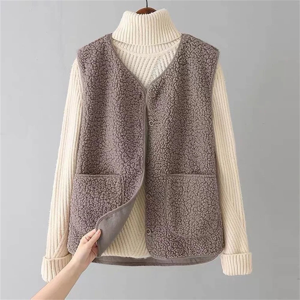 Gilet sans manches femme boutonné chaud automne hiver