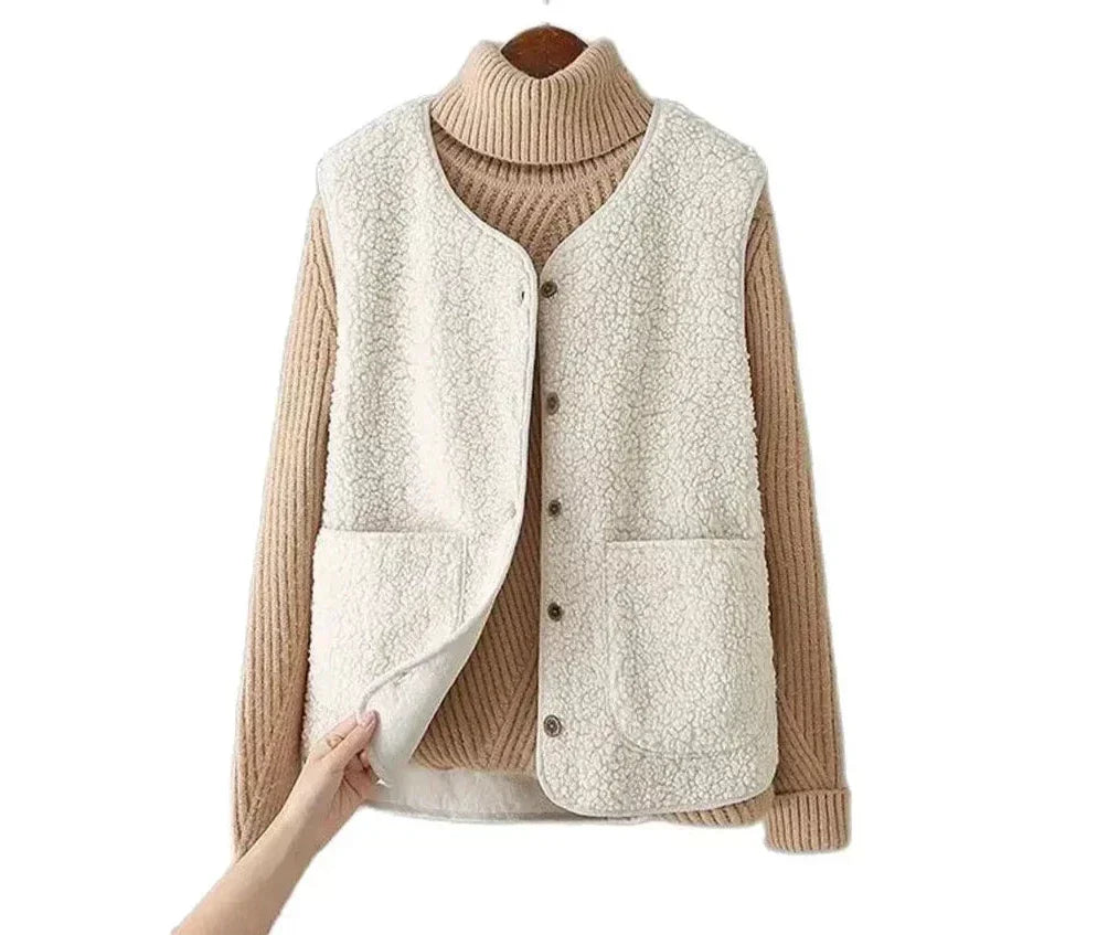 Gilet sans manches femme boutonné chaud automne hiver