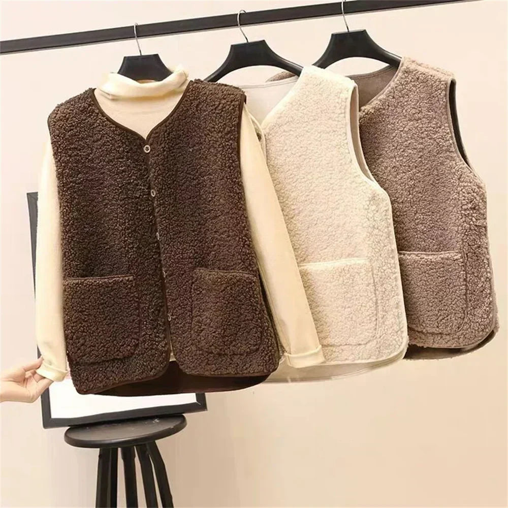 Gilet sans manches femme boutonné chaud automne hiver