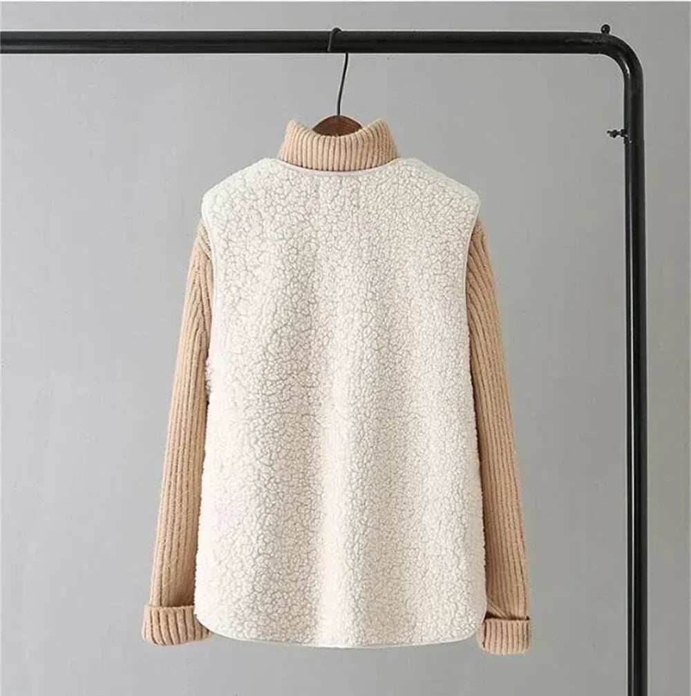 Gilet sans manches femme boutonné chaud automne hiver