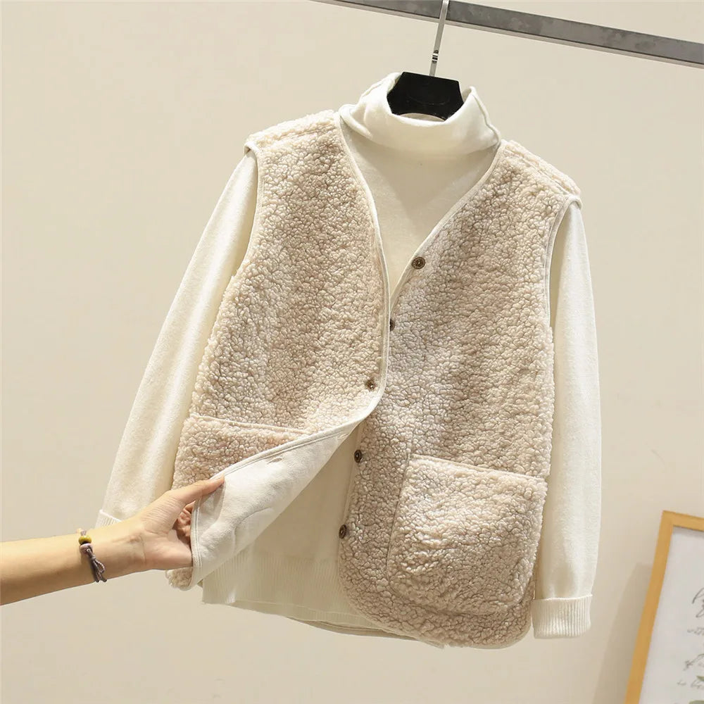 Gilet sans manches femme boutonné chaud automne hiver