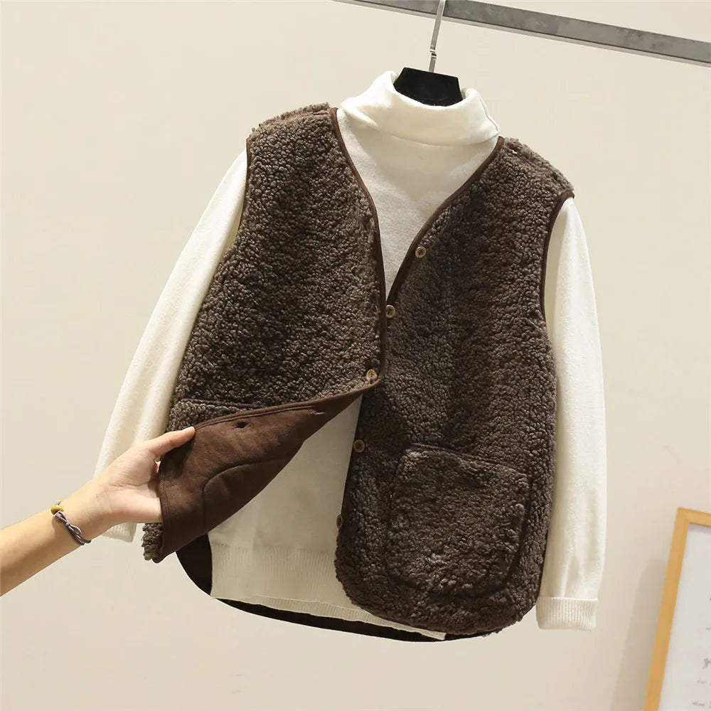Gilet sans manches femme boutonné chaud automne hiver
