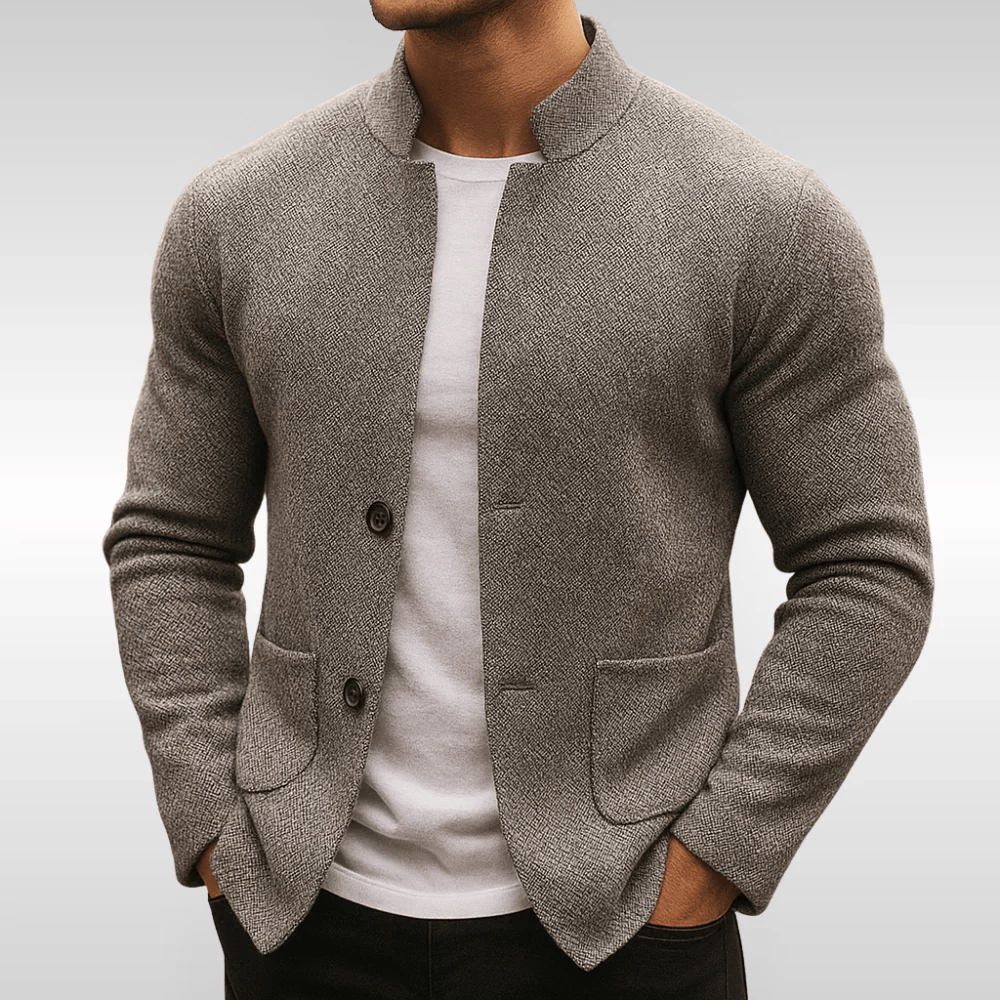 Gilet sans manches homme maille texturée col mandarin - Gris