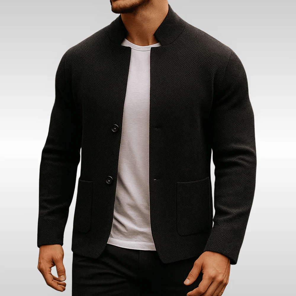 Gilet sans manches homme maille texturée col mandarin - Noir