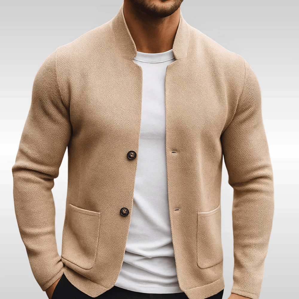 Gilet sans manches homme maille texturée col mandarin - Beige
