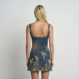 Robe mini moulante étoilée – Sans manches, fente latérale, soirée