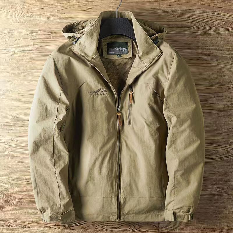 Imperméable femme à capuche amovible et doublure chaude - Kaki