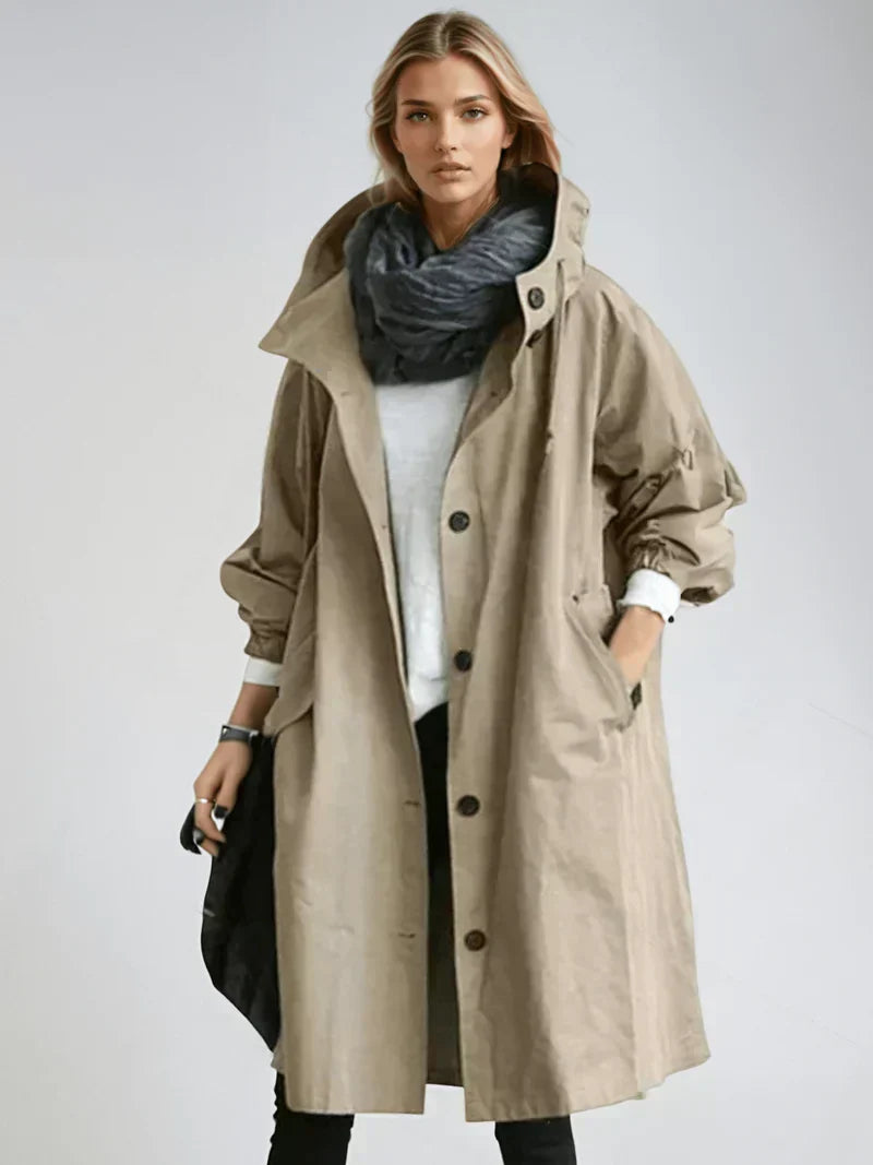 Imperméable femme à capuche et ceinture coupe-vent