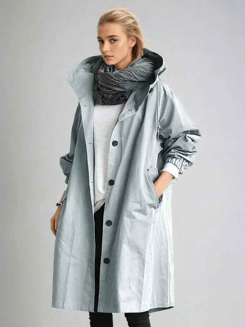 Imperméable femme à capuche et ceinture coupe-vent - Bleu clair