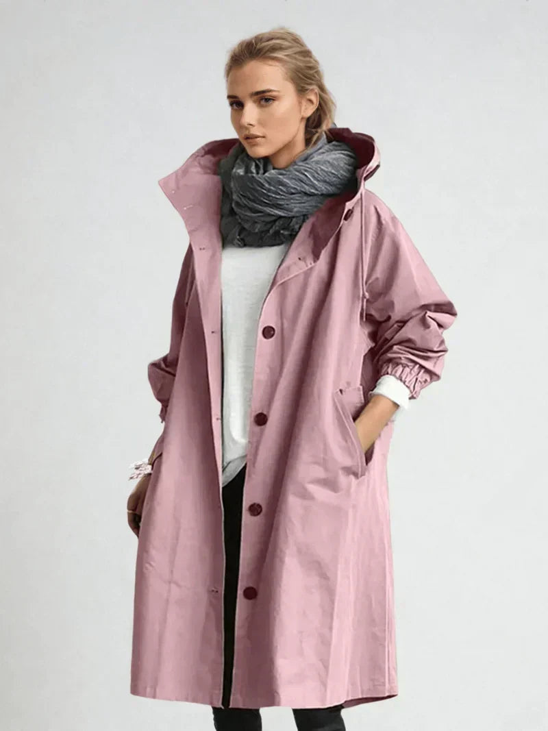 Imperméable femme à capuche et ceinture coupe-vent - Rose
