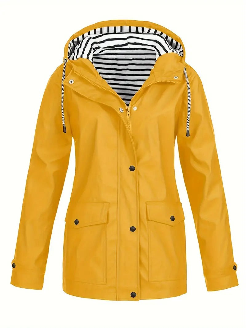 Imperméable Femme à Capuche Manches Longues - Jaune