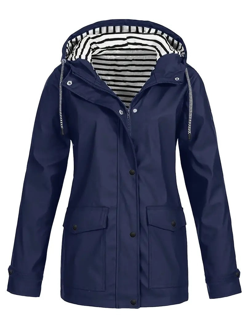 Imperméable Femme à Capuche Manches Longues - Bleu Marine