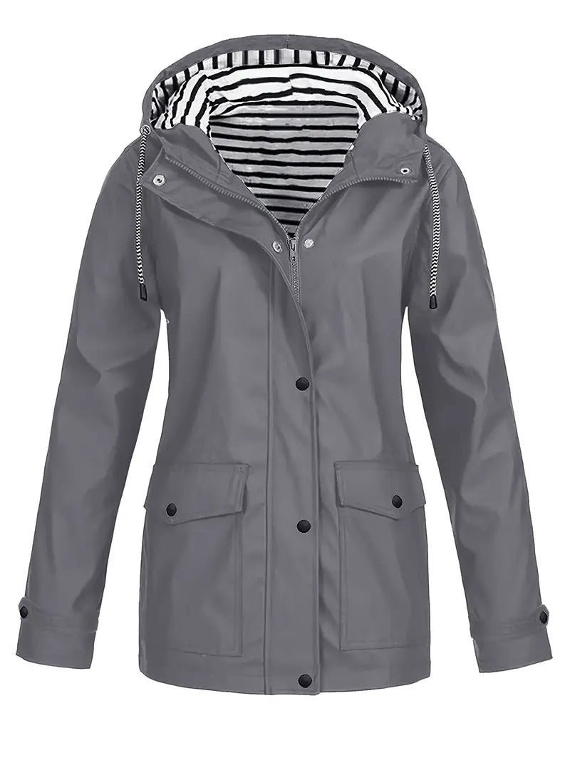 Imperméable Femme à Capuche Manches Longues - Gris