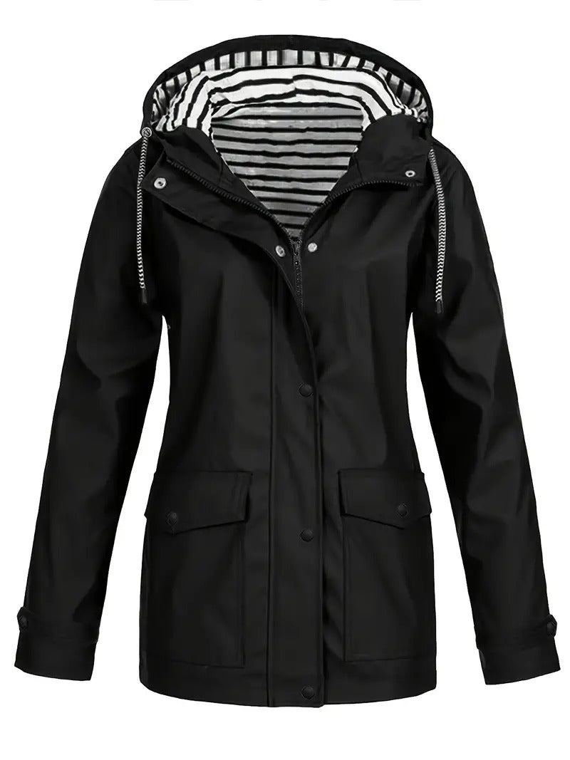 Imperméable Femme à Capuche Manches Longues - Noir