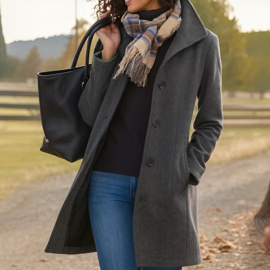 Jocelyne - Manteau Boutonné Coupe Droite
