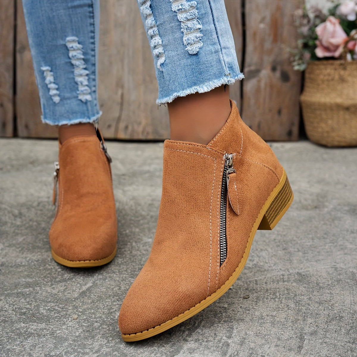 Joëlle - Chaussures Zippées Talon Bloc