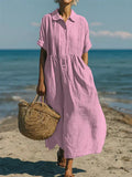 Robe Lin Coton Fluide Boutonnée Élégante Été Printemps