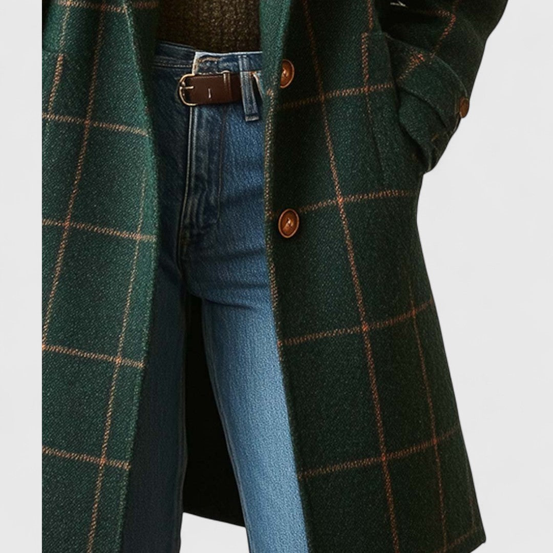 Manteau à Carreaux Coupe Ajustée Col Structuré Femme